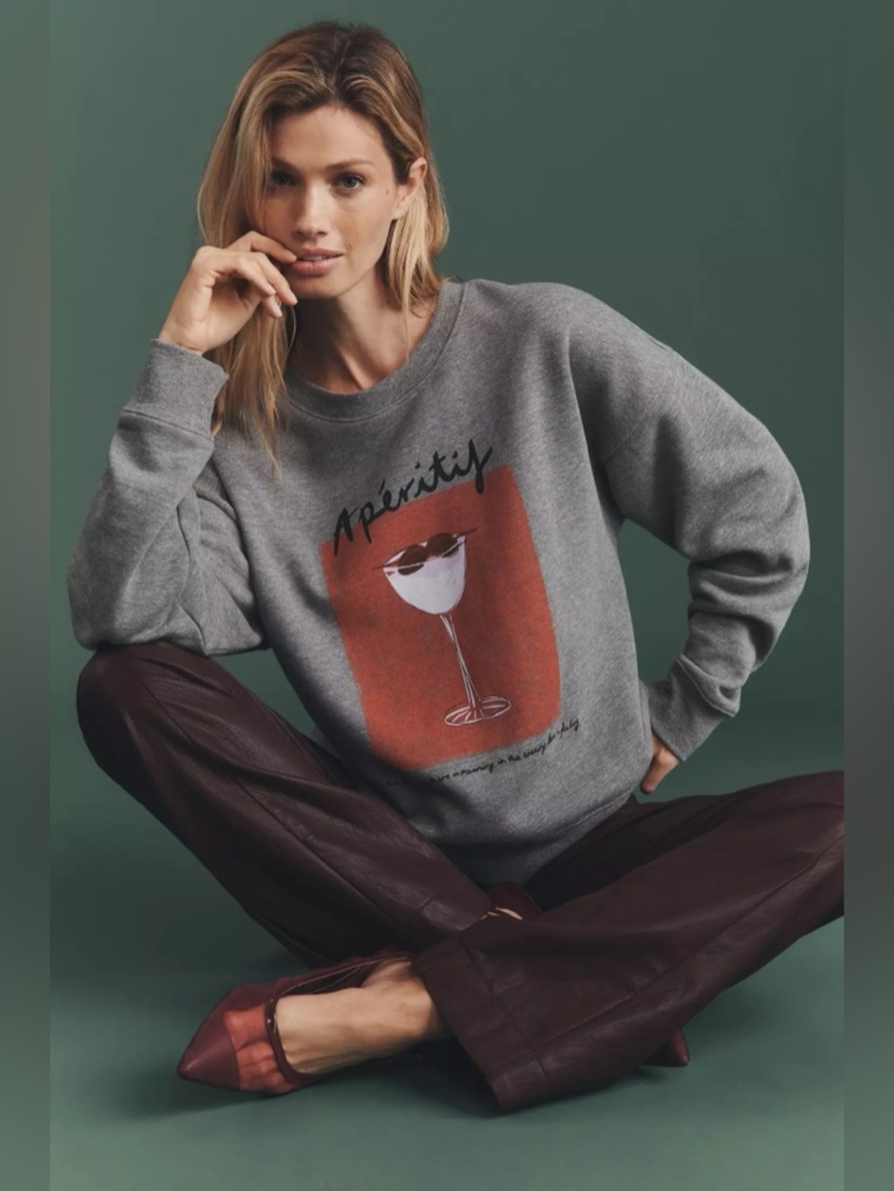 NWT Anthropologie Maeve x Natalia Bagniewska Cocktail Sweatshirt Grey Size M